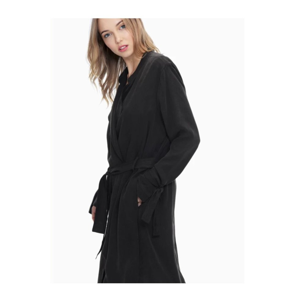 NWT Splendid Women's Sandwash Twill Drape Trench Coat Black Size M $180 V219